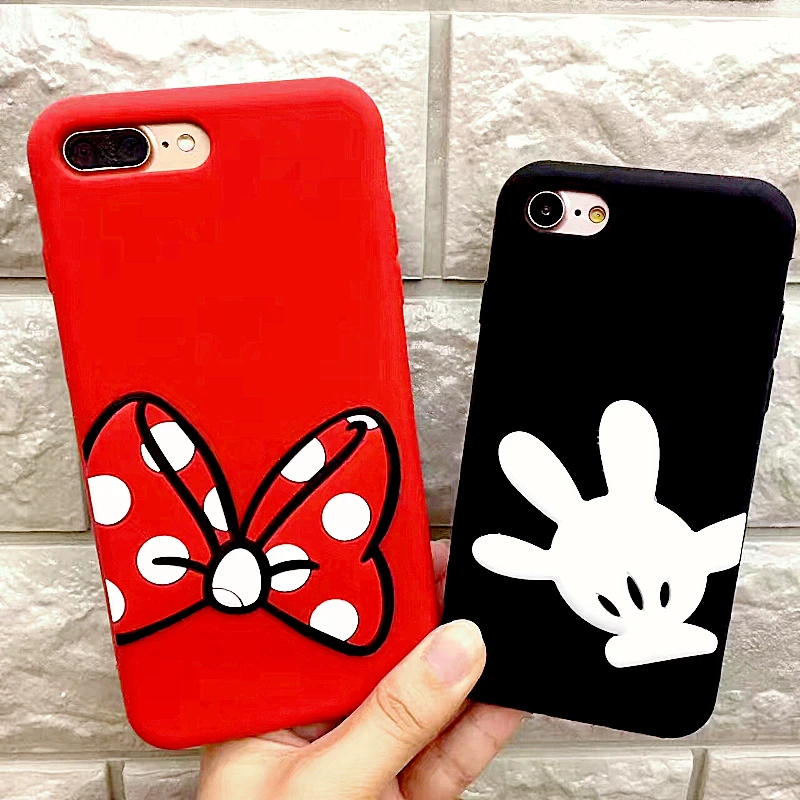 

Cartoon Mickey Mouse Soft Silicone Lanyard Phone Case For iphone XS MAX XR iphone 7 8 Plus Minnie Palm Bow Cover Couqe Shell
