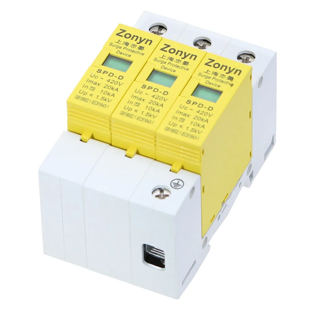 

high quality SPD 420V 20KA~10KA House Surge Protector Protective Low-voltage Arrester Device 3P