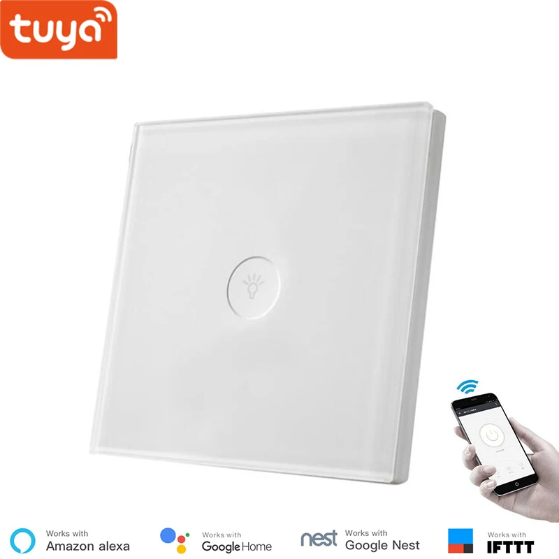Wi-Fi умный светильник-переключатель Tuya App с сенсорным управлением, ЕС 1, 2, 3 банды, стеклянная панель, настенный выключатель, Домашняя электроника, Совместимость с google home - Комплект: EU 1 gang