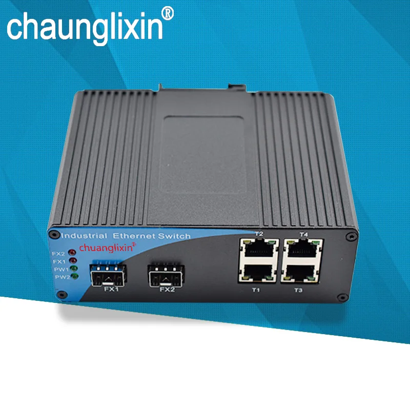 IP40 Gigabit 4 rj45 10/100/1000M ethernet Port 2 SFP Port 1000M Industrial Fiber Optic converter LC