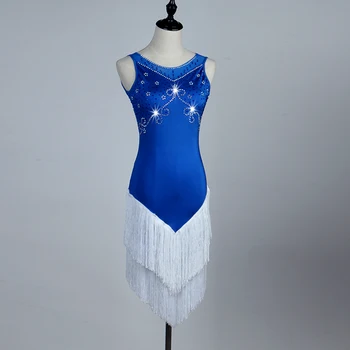 

Custom size stone latin dance dresses for sale women Royal blue tassel latin dress latin dance costumes for women/girls