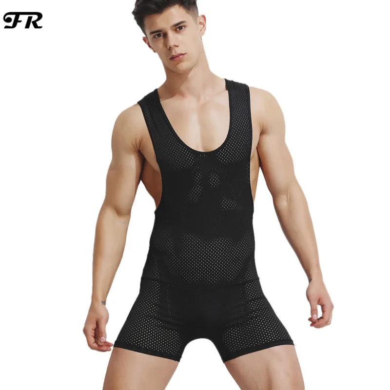 FR Men's Sexy Mesh Comfortable Breathable BodySuit,Men's Undershirt,Men