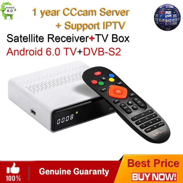 

GTmedia GTS Android 6.0 4K TV BOX Combo HD DVB-S2 Satellite Receiver built-in WIFI with 1 Year free cccam+1 year IPTV TV Box