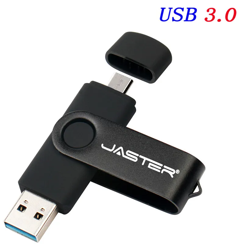 JASTER, OTG USB 3,0, 128 ГБ, USB флеш-накопитель, 16 ГБ, 32 ГБ, двусторонняя ручка-накопитель для Android, мобильный телефон, 8 ГБ, USB флешка, 64 ГБ, флешка - Цвет: Black