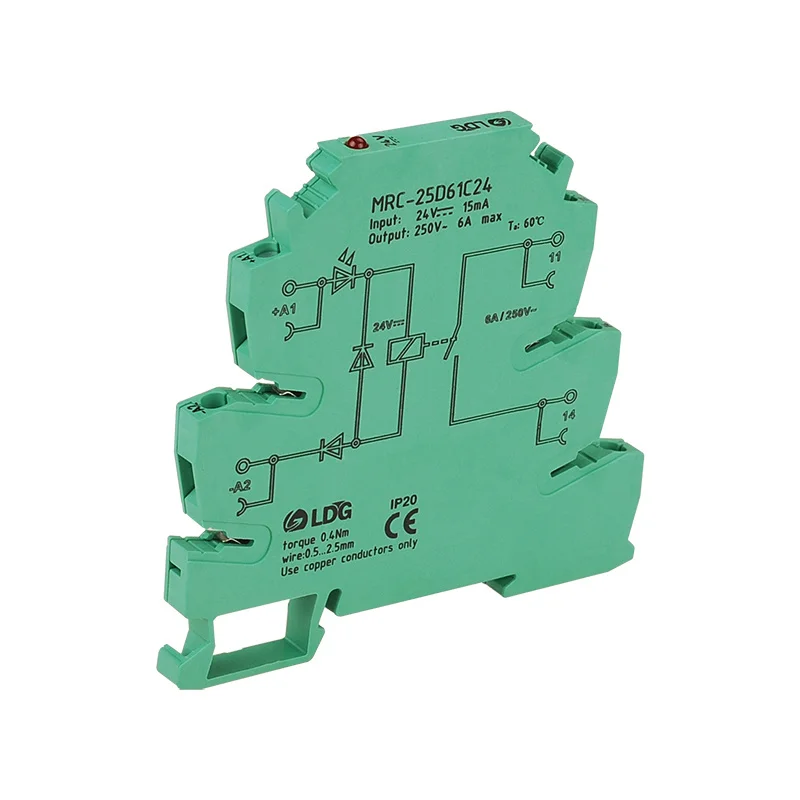 

MRC-25D61C24 6A DC 24V 1NO Din Rail PLC Voltage Relay Module Electromagnetic Contact Interface Modular Relay
