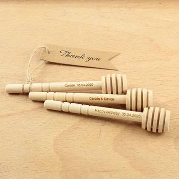 

10pcs Personalized wedding Honey Stick Engraved Wooden Honey Dipper wedding souvenirs wedding gifts kids birthday party supplies
