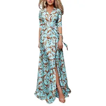 Jaycosin 2019 novo verão vestido feminino com decote em v do vintage impressão bodycon longo meia manga vestido com cinto vestidos robe femme 19jun24