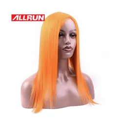 Allrun Синтетические волосы на кружеве человеческих волос парики для Для женщин Оранжевый предварительно сорвал волосяного покрова с полосы