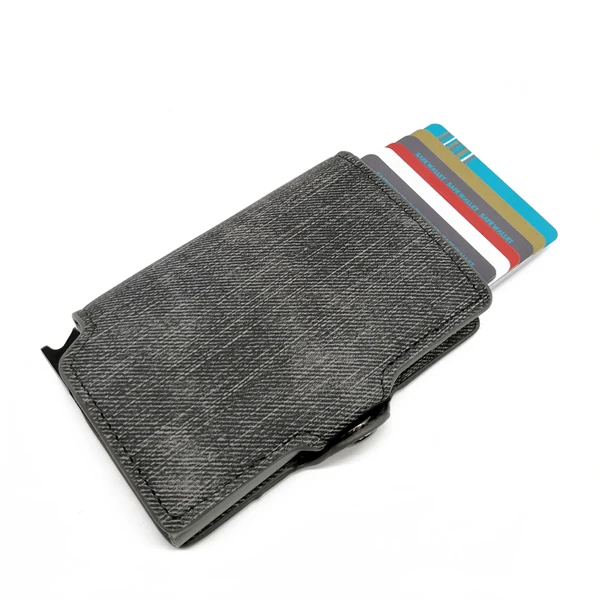 Мужской карбоновый кожаный ID кредитный держатель для карт с карманом для монет протектор RFID зажим для бумажника - Цвет: Denim Grey