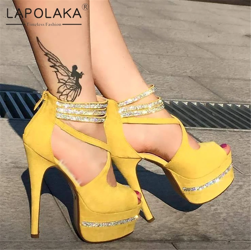 

lapolaka Luxury Large Size 47 Customized Sexy Party Crystals High Heeled Women Shoes Woman Luxury Summer Platform Sandals