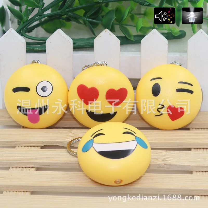 

FREE SHIPPING by FEDEX 100pcs/lot Wholesale 2016 Newest LED Emoji Keychains Flashlight Keyrings with Sound