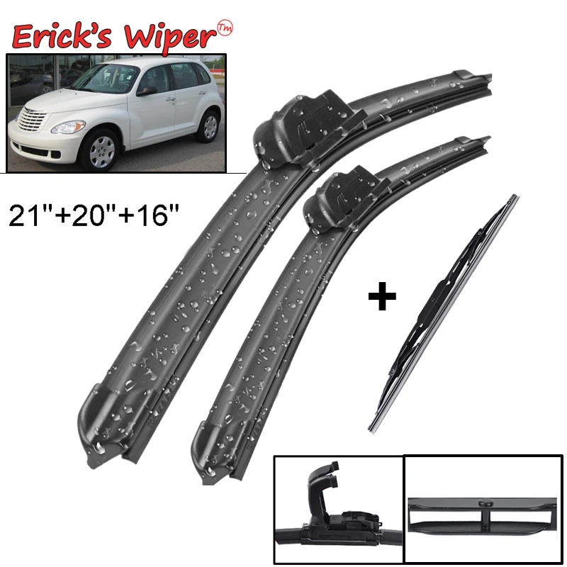 

Erick's Wiper Front + Rear Wiper Blades Set Kit For Chrysler PT Cruiser 2000-2010 Windshield Windscreen Rear Window 21"20"16"