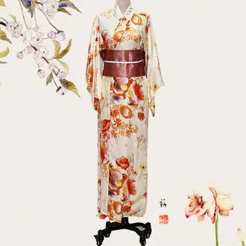 

One Size Female Dress Gown Print Flower Stage Performance Long Robe Traditional Japanese Women Kimono Cosplay Ancient Clothes