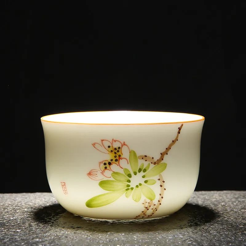 

2017 Chinese Kung Fu Tea Cup Individual Jingdezhen Hand-painted White Ceramic Mug Large Bowl Drinkware