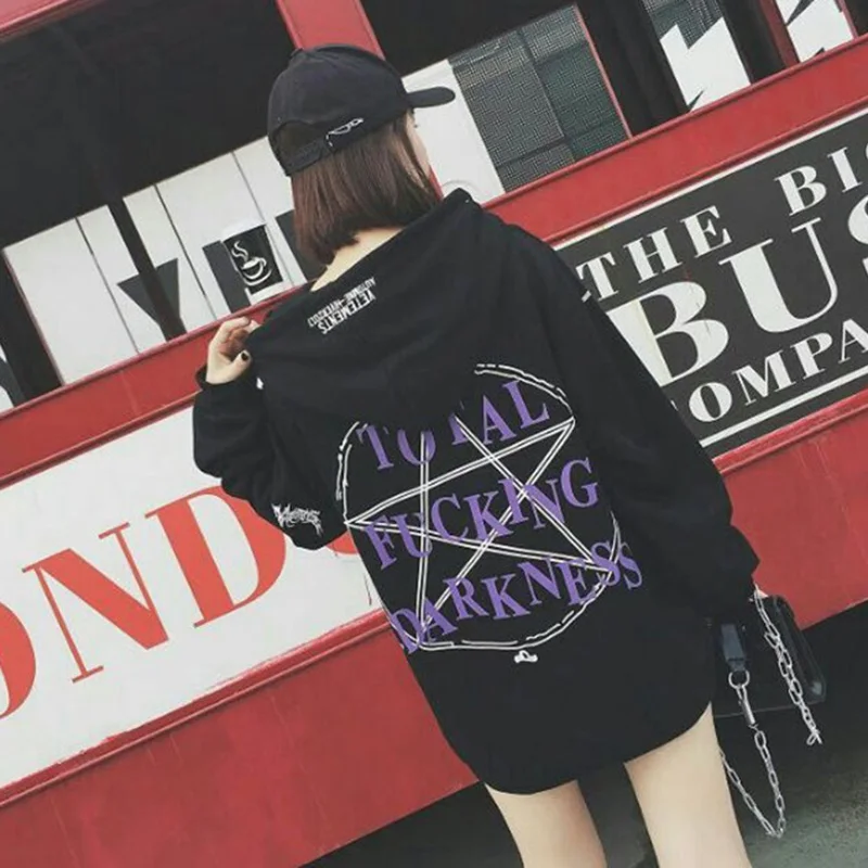 2018 хит готические толстовки Harajuku Женские флисовые Свободные средней длины с