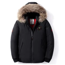 Новинка, зимний мужской теплый пуховик, модный, Повседневный, воротник из настоящего меха, уплотненный, тонкий, белый утиный пух, пальто, Мужская брендовая одежда, черный цвет