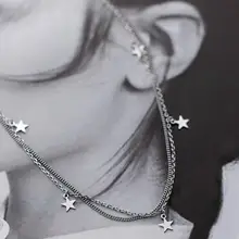 Настоящее 925 пробы Серебряное ювелирное изделие Двухрядное/Двухслойное ожерелье с подвеской в виде звезды GTLX1811