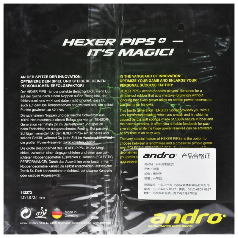 Оригинальная резина для настольного тенниса Andro Hexer Pips + сырая пинг понга