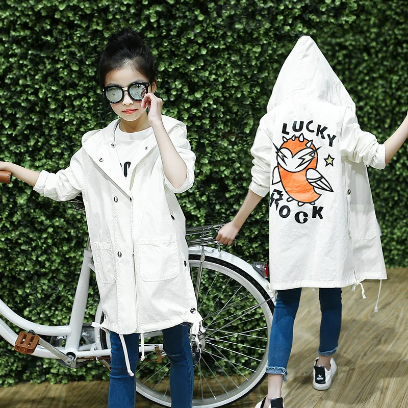 Осень, Новая корейская модная тенденция для девочек, длинная стильная ветровка для отдыха с принтом