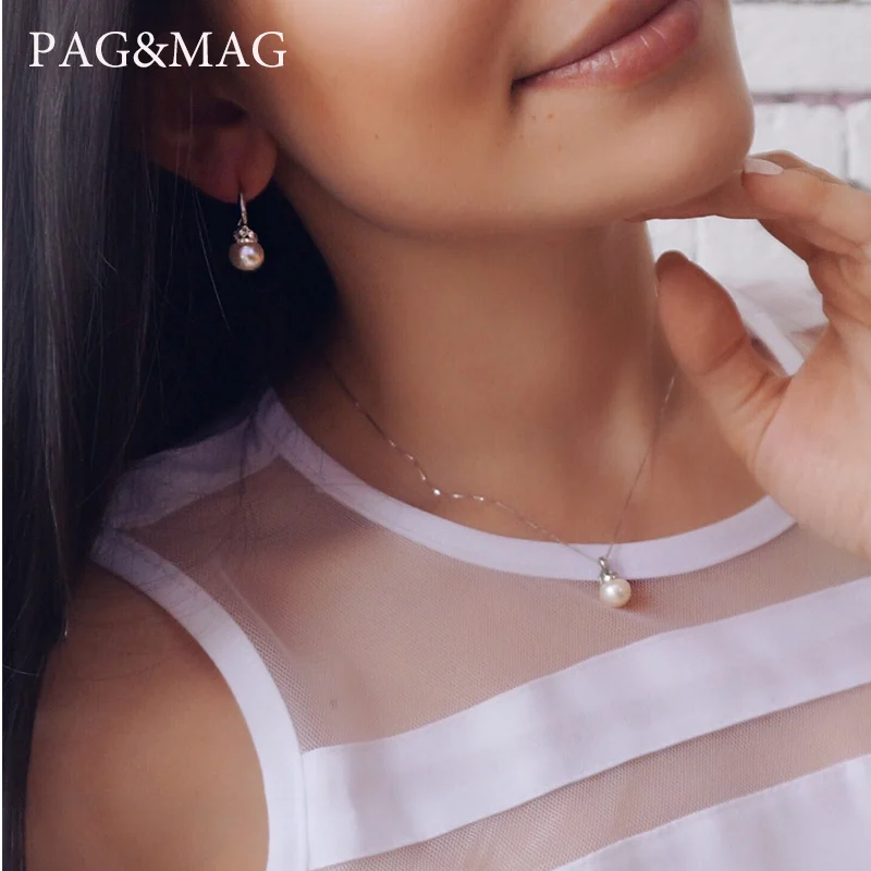 PAG&MAG Brand Crown Shape Cute silver 925 Jewelry AAAA 9-9.5mm Bead Natrual Pearl Earrings Gift for Girls Factory Wholesale PAG&MAG Brand Crown Shape Cute silver 925 Jewelry AAAA 9-9.5mm Bead Natrual Pearl Earrings Gift for Girls Factory Wholesale