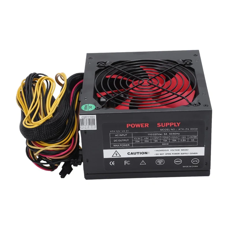 HOT-170-260V ماكس 600 W امدادات الطاقة Psu Pfc الأحمر 12 سنتيمتر مروحة كاتمة للصوت 24Pin 12 V جهاز كمبيوتر شخصي Sata الألعاب Pc الطاقة توريد ل إنتل ل