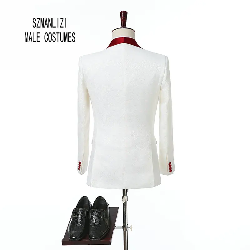 2019 Men White Printed Suits Double Breasted Wedding Suits for Men Groom Tuxedos Custom Made Formal Best Man Blazers Bridegroom 2019 Men White Printed Suits Double Breasted Wedding Suits for Men Groom Tuxedos Custom Made Formal Best Man Blazers Bridegroom
