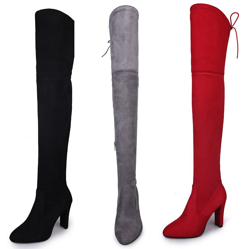 

Size34-43 Women Boots Sexy Knee High Boots High heels Autumn Winter Warm shoes long boots lace up woman shoes botas feminina