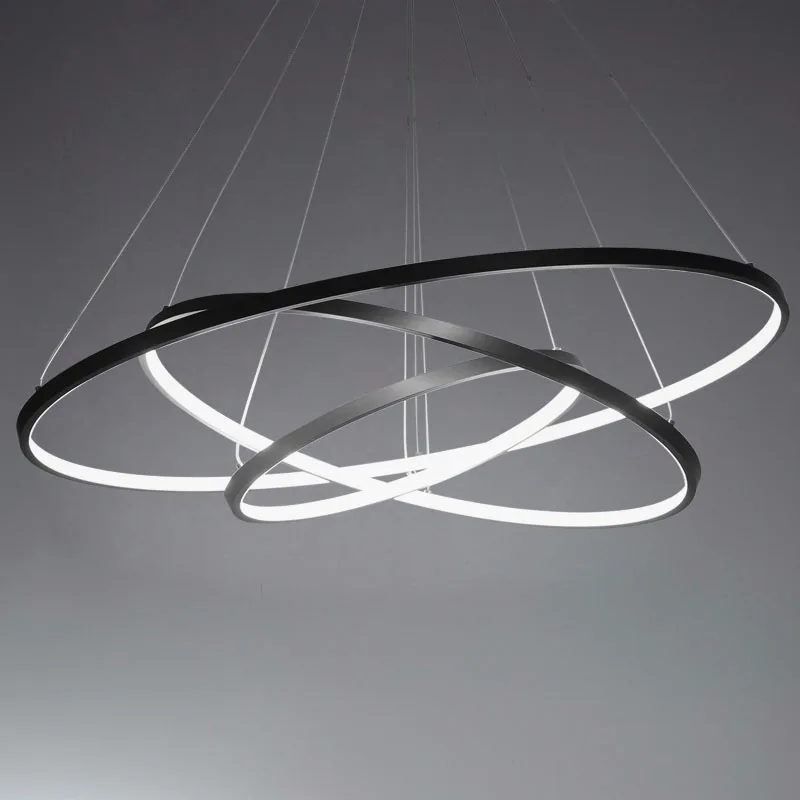 Современные светодиодные лампы подвесной светильник освещение кольцо Алюминий черный или белый живопись для гостиной номер бесплатная
