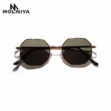 Nouveau polygone petites lunettes de soleil femmes rétro rond métal lunettes de soleil hommes marque Designer hexagone lunettes UV400
