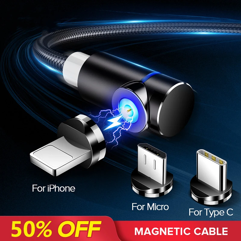 

90 Degree Magnetic USB Cable 1M 2M Fast Charging Micro usb type-c usb-c cord for samsung huawei iphone ipad tablets phone cables