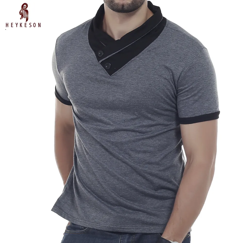 

HEYKESON Brand Men'S T Shirt 2018 Summer Solid Fashion V-Neck Short-Sleeved Tees Male Casual T-Shirt Slim Male Tops Tees DD03