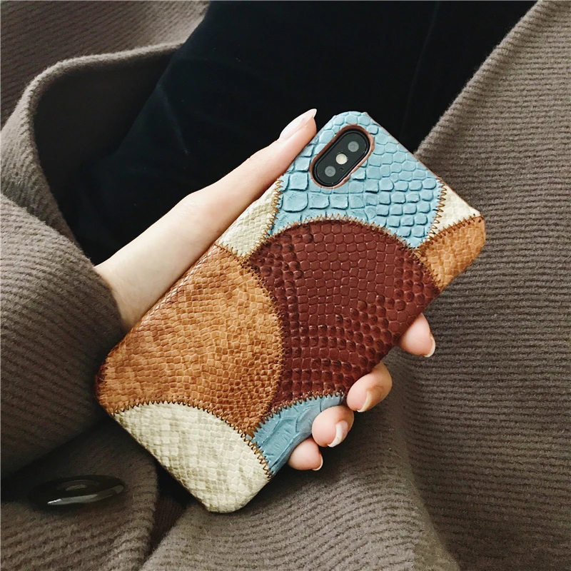 

For iPhone 6 Case PU Snake Skin Combine Colors Phone Case for iPhone 6 6S Plus 7 8 Plus Cover Korea PU For iPhone X Case