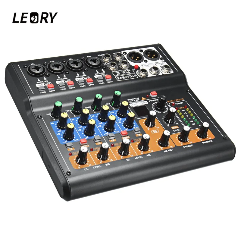 

LEORY Professional 8 Channels Live Studio Audio Mixer Mini USB Digital DJ Mixer Console With PAD Switches DSP Effect For Karaoke