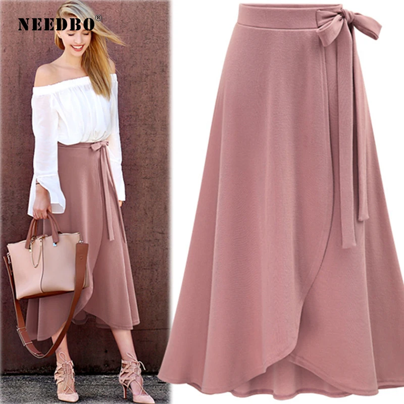 

NEEDBO Maxi Skirts For Woman Long Ruffle Irregular Women Skirt Size 6xl Midi Skirt Plus Size Bowtie Split Long Skirt Chiffon