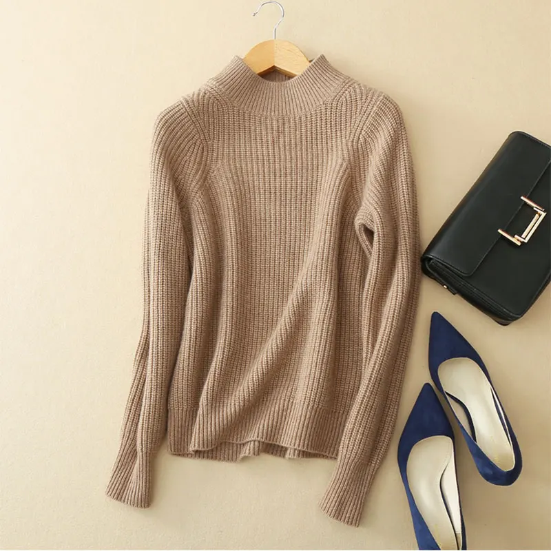 

Women's Thick Sweater Pullover Turtleneck 100% Cashmere Elegant Lady's Ribbed Knitted Tricot Felmale Womens Jumpers Winter Tops