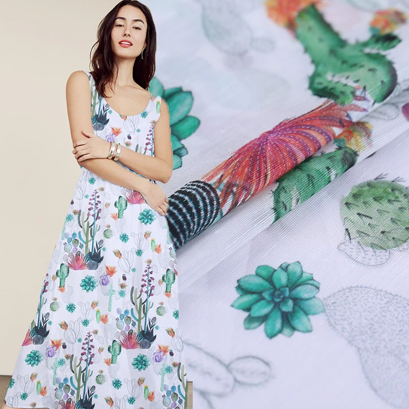 

Prickly pear digital inkjet silk linen fabric dress cheongsam chinese silk fabric natural linen fabric wholesale linen cloth