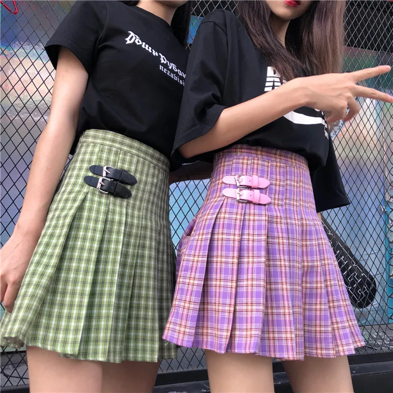 Women Skirt High Waist Chic Stitching Skirts Preppy Style Summer Student Pleated Skirt Women Cute Sweet Girls Dance Skirt