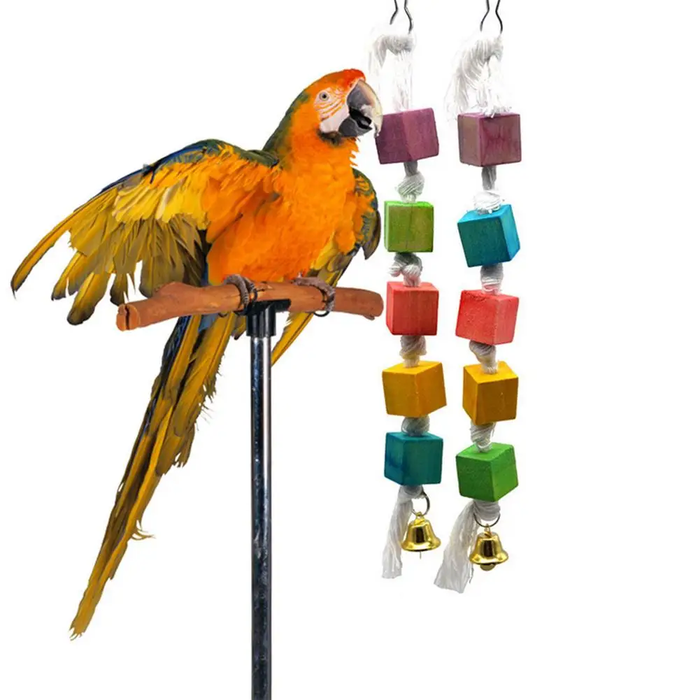 Bird Chewing Toy Clean Multicolored Wooden Blocks Attract Pet's Attention Parrot Gnawed Wood String Toy Pet Bird Accessories