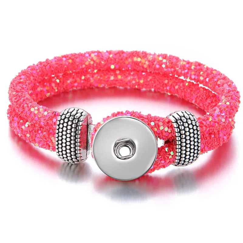 New Fashion Trendy Fluorescent color Sequin Shinning Snap bracelets fit 18MM snap buttons fashion bracelet