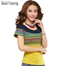 BabYoung 2019 Summer Style Cotton Tee Shirts Femme Women T-shirts Contrast T Shirt Bohemia Women Tops Yellow White Plus Size 4XL