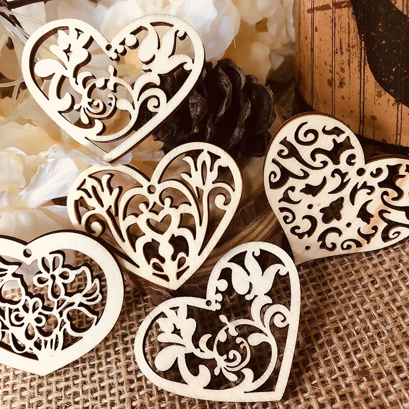 wood hollowed flower heart wedding tag (7)