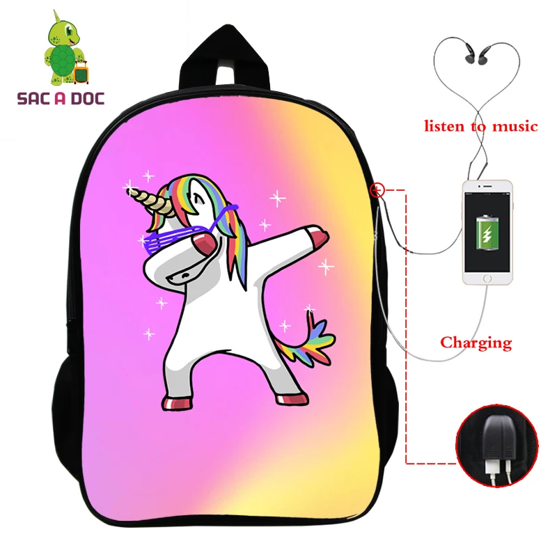 Рюкзак с единорогом Mochila Unicornio, рюкзак для ноутбука, рюкзак для подростков, женщин, мужчин, повседневный рюкзак с изображением Галактики, школьные сумки для путешествий, USB зарядка - Цвет: 14