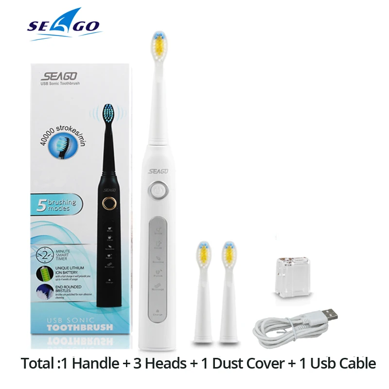 Seago SG-507, электрическая зубная щетка для взрослых с таймером, электрическая зубная щетка с зарядкой от USB, 3 шт., Сменная головка щетки