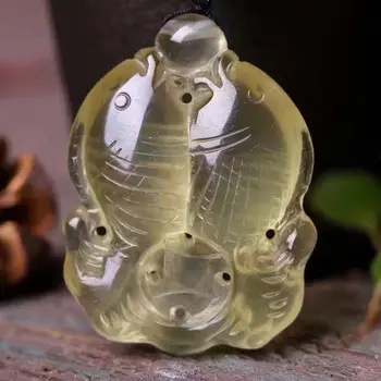 

WAN natural Pendant yellow crystal double fish Pendant 40*30*12MM necklace Jewelry