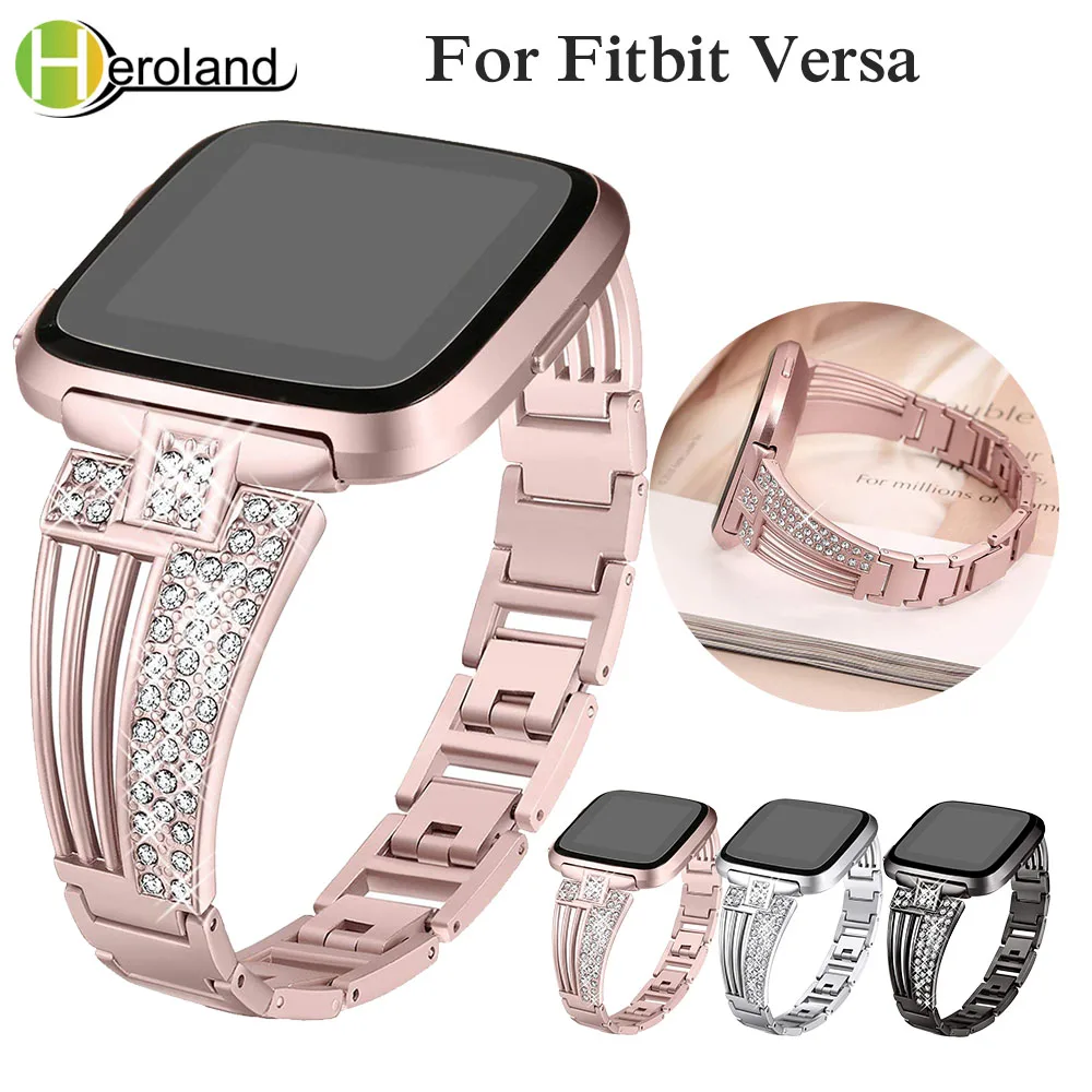 

Accessories Stainless Steel bracelet Replacement WatchBands For Fitbit Versa Smart band metal Strap Wrist Band with diamond new