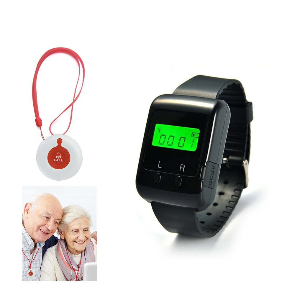 

Wireless Emergency Calling System Service For Elder Patient With 1 Watch Pager And 2 Waterproof Button 433.92MHZ