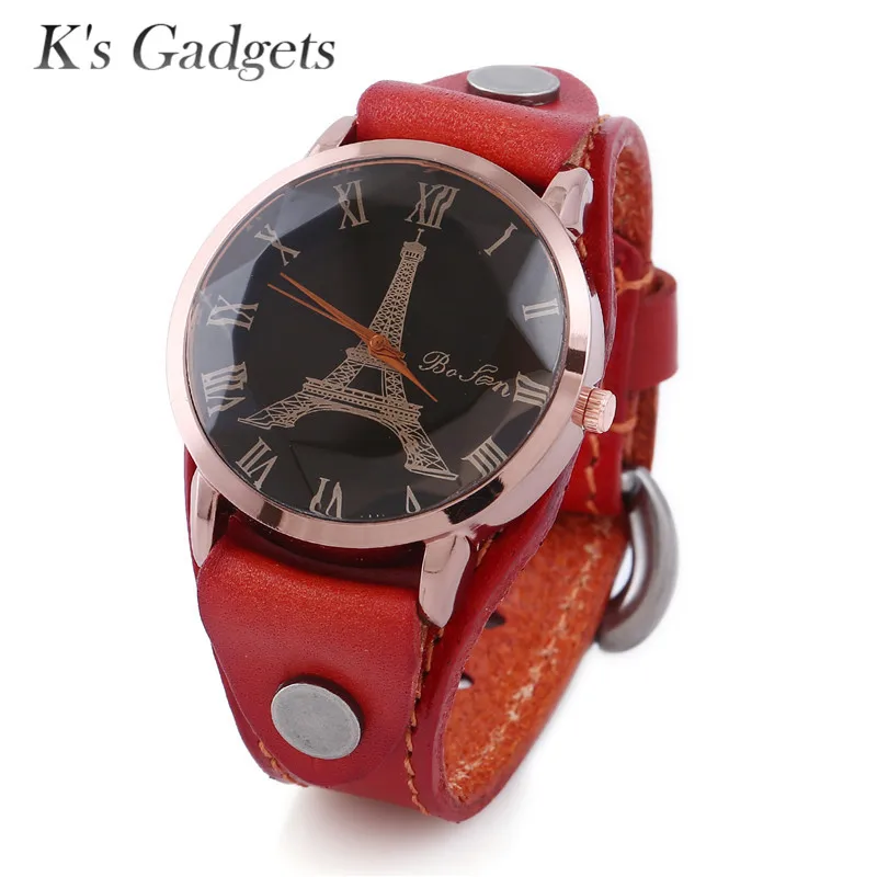 

K'S Gadgets Pure Leather Eiffel Tower Watch Casual Women Men Quartz Wristwatches Clock Montre Femme Rose Gold Watch