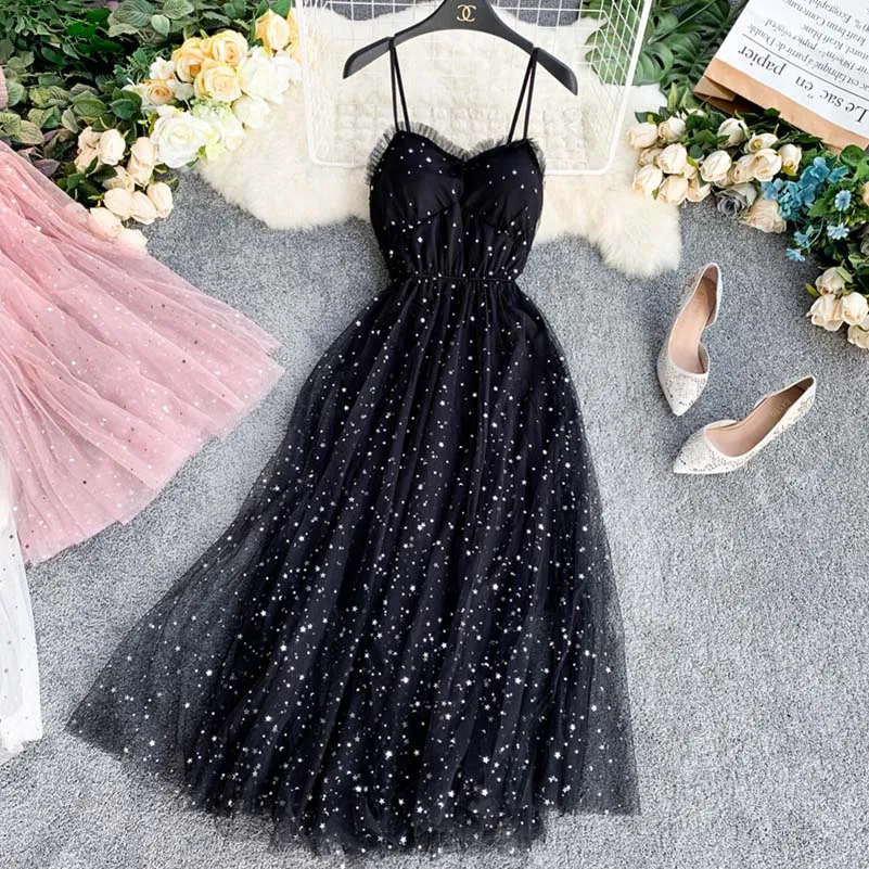 NiceMix robe femme ete 2019 летнее пляжное платье Сарафан милое с блестками Сетчатое v