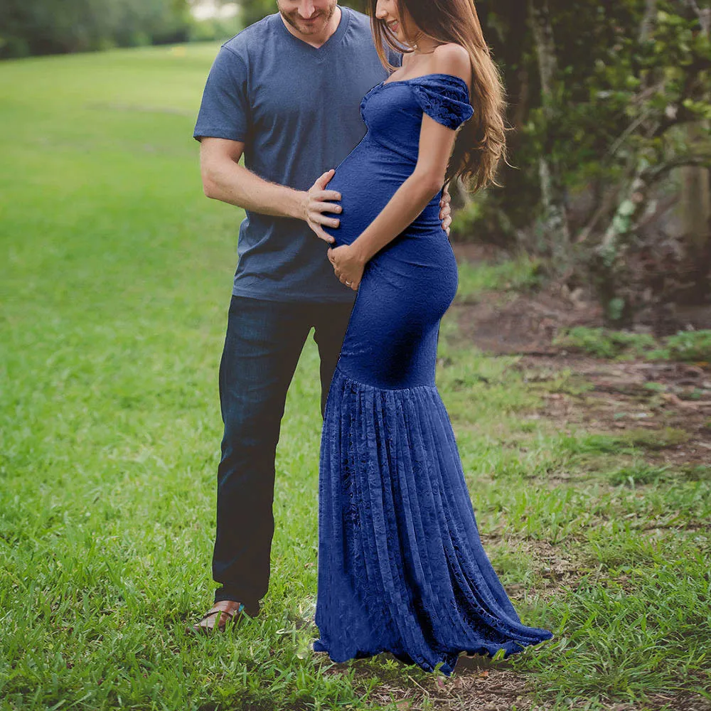 

Womens Pregnants Sexy Photography Props Off Shoulders Lace Nursing Long Dress maternity dress pregnancy dress Dropshipping Mar28
