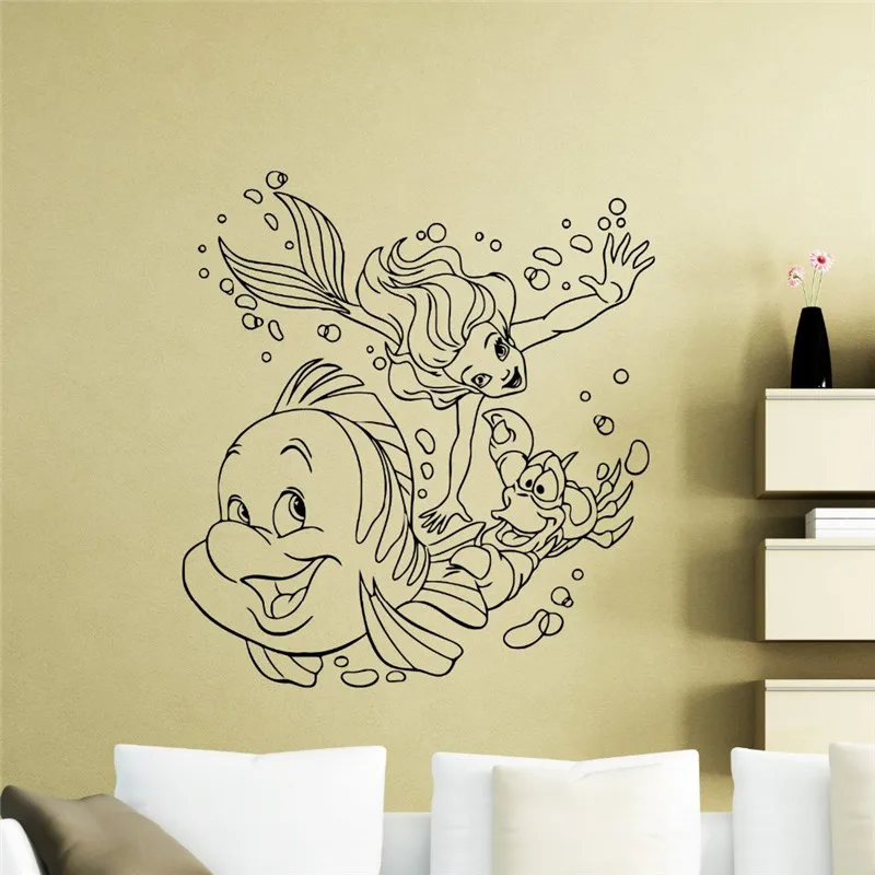 Ariel Mermaid Wall Decal Nursery Cartoon Wall Sticker Home Decor Baby